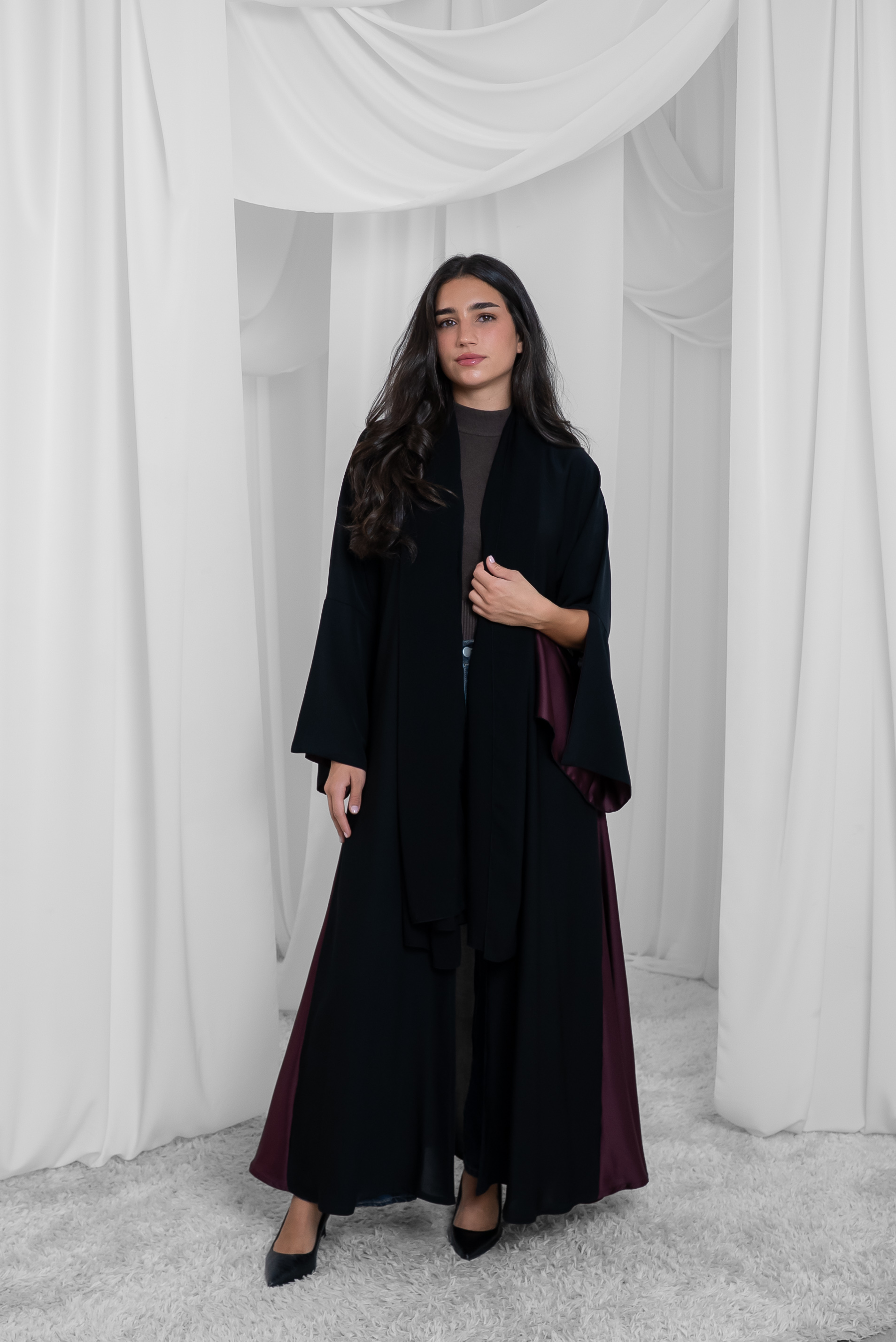 Maroon Red Slit Abaya